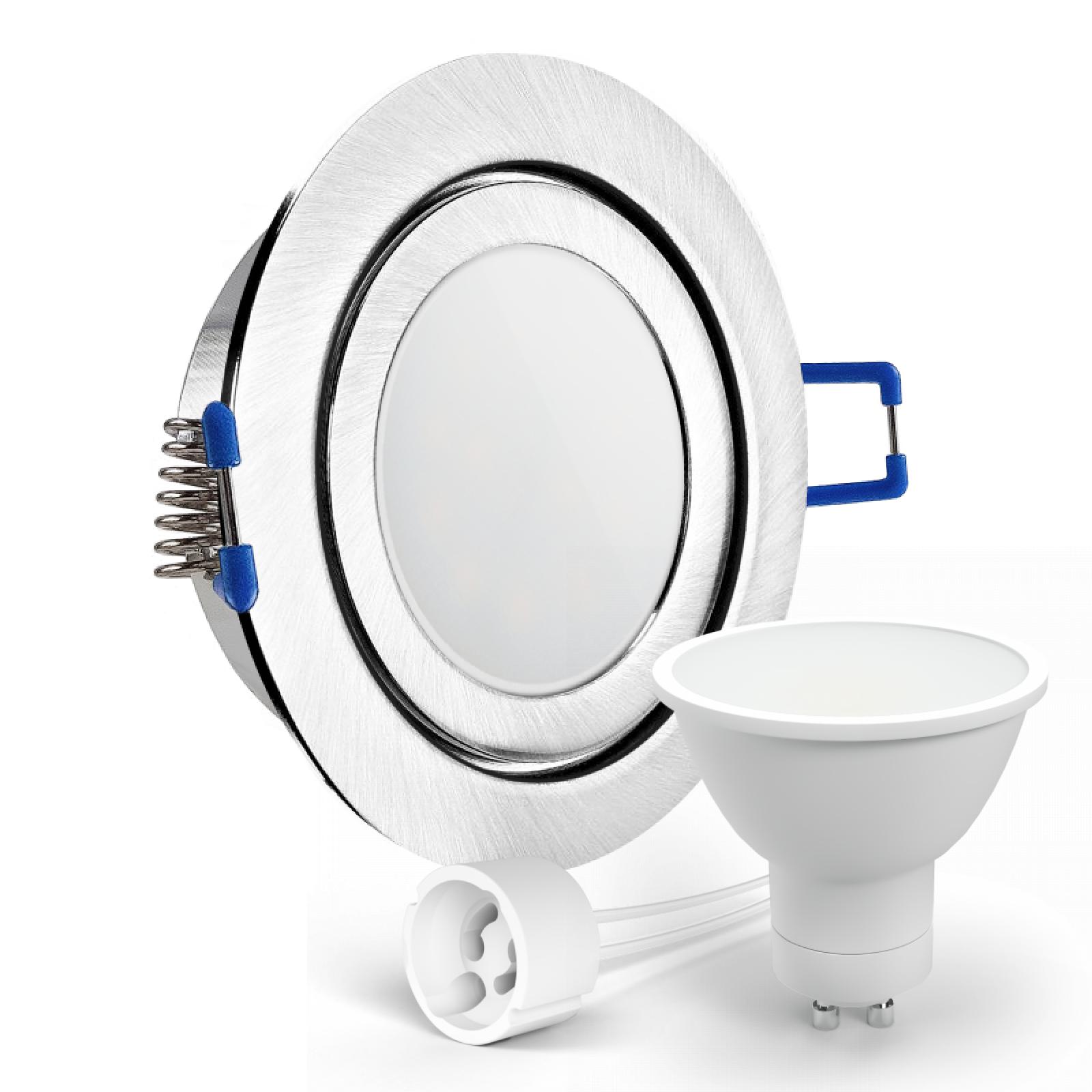  LED Deckenspot Feuchtraum IP44 Edelstahl gebürstet rund Glas Einbaudurchmesser Ø 60mm - 75mm Tiefe 64mm Fassung 1,2W LED Lichtfarbe warmweiß GU10 230V